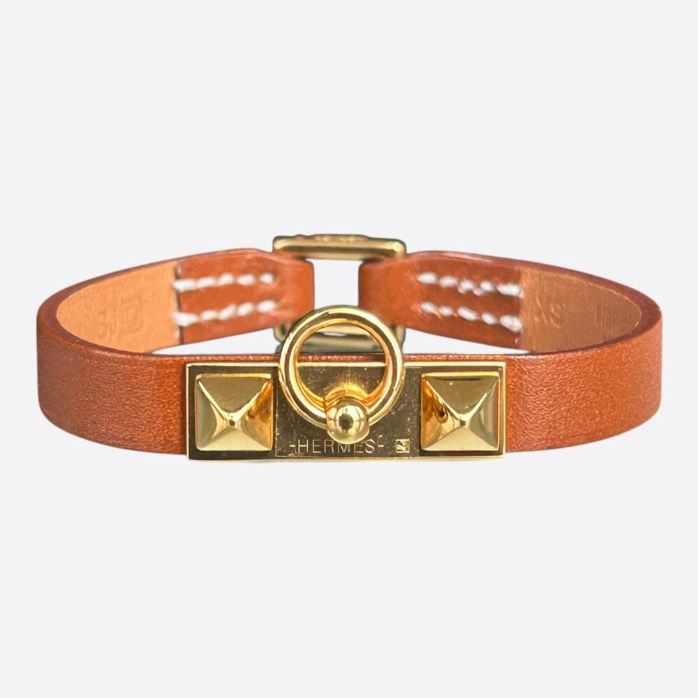 Hermes Brown Swift & Gold Hardware Mini Rivale Bracelet